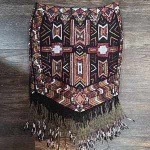 Haute Hippie Tribal Beaded Mini Skirt - Black and Brown